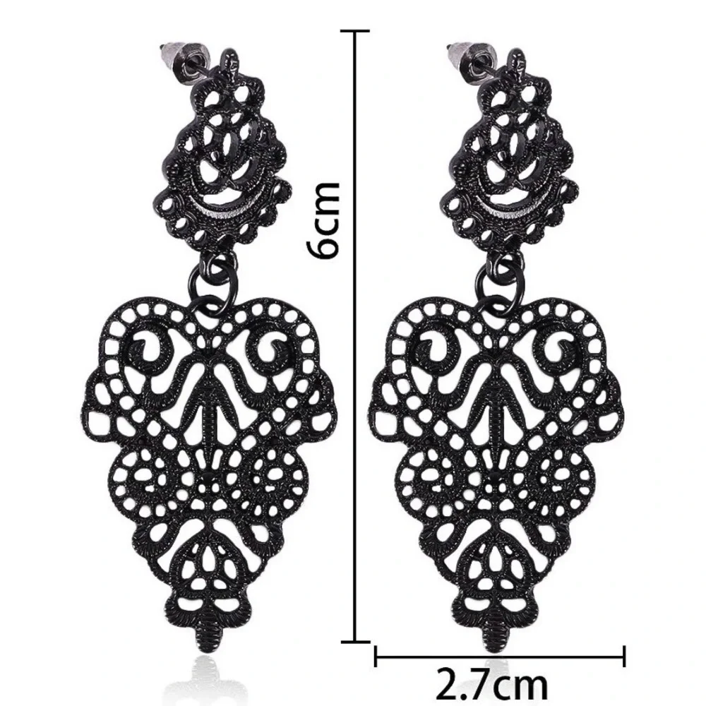 Black Lace Statement Drop Earrings - Picture 8 of 9